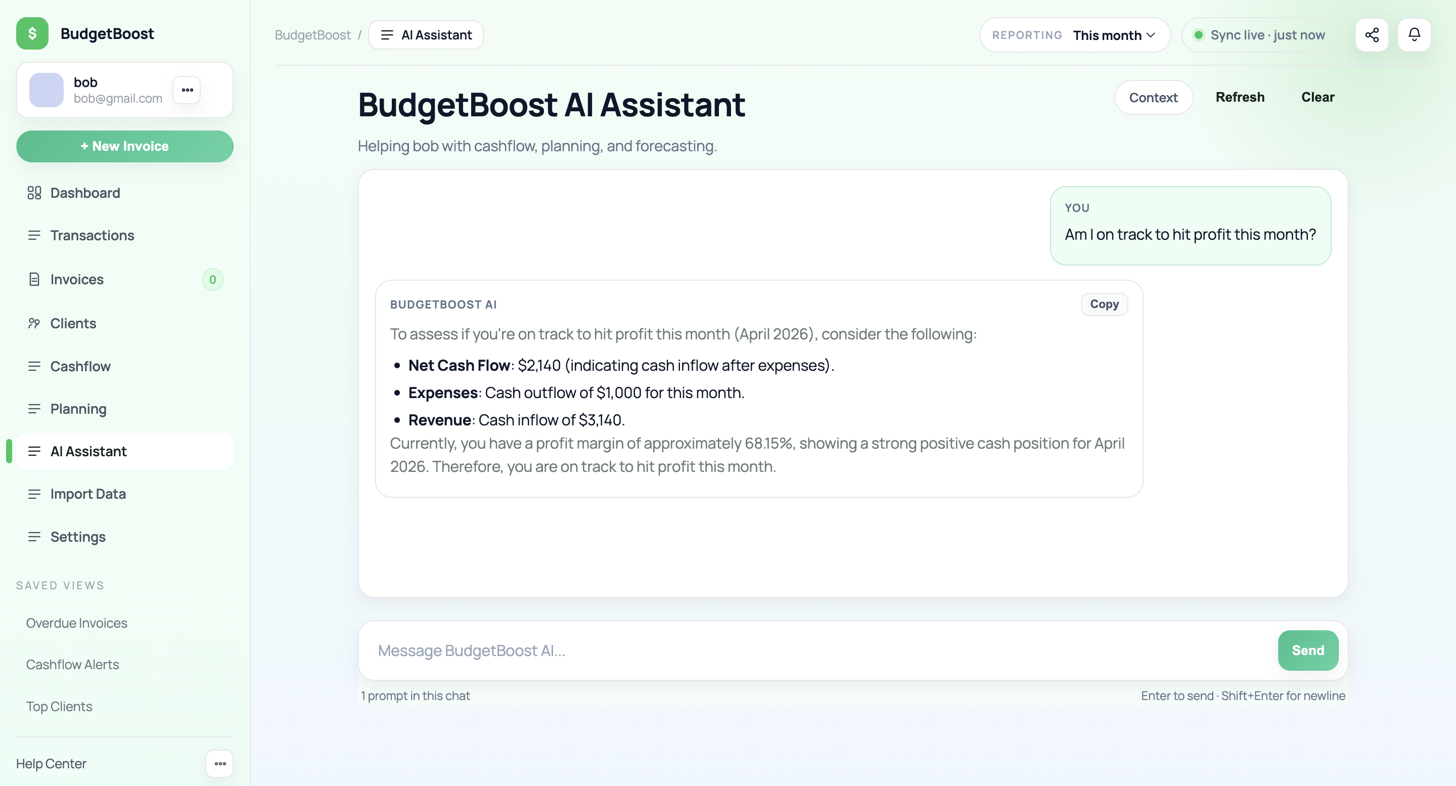 BudgetBoost AI assistant screen